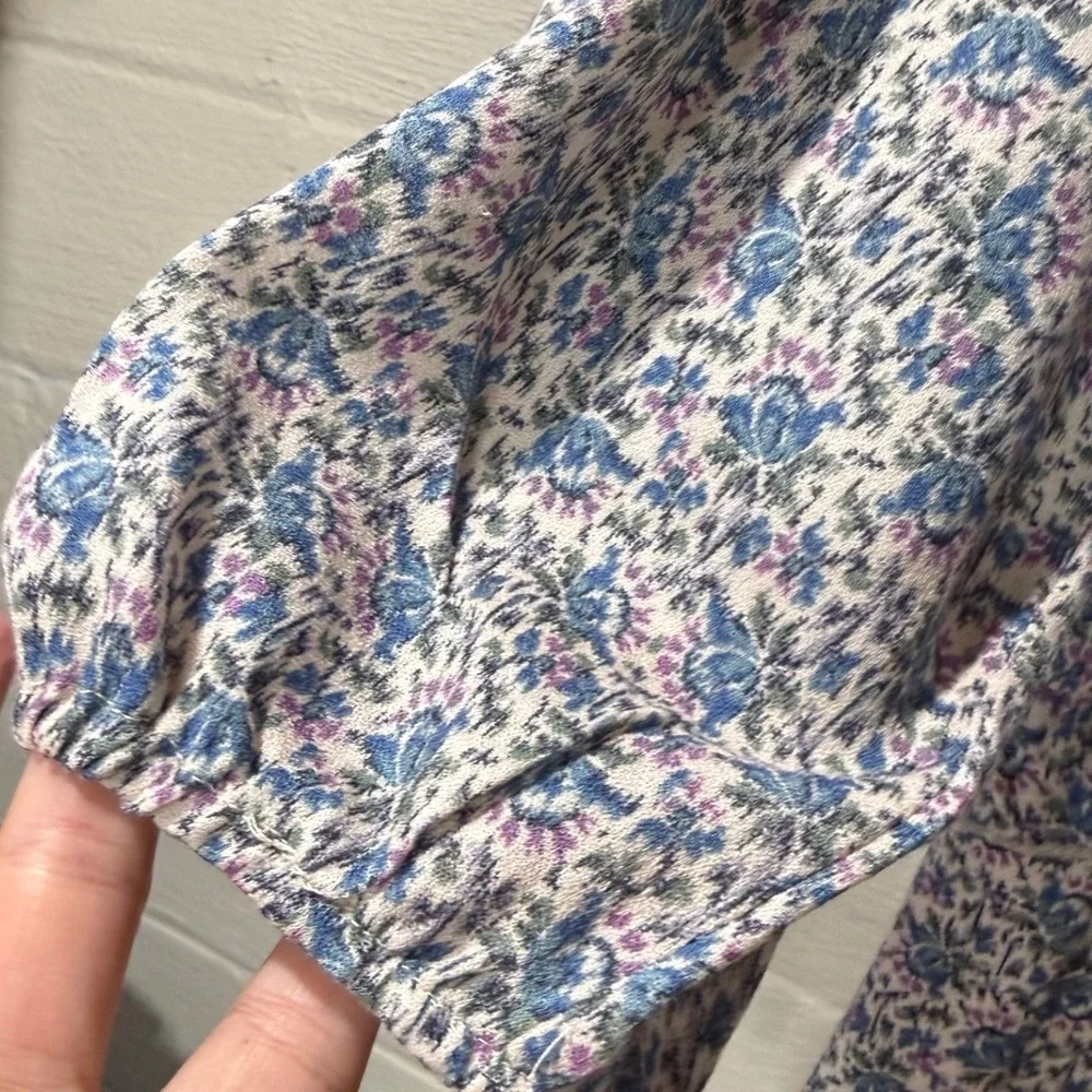 Zara Girls Size 11-12 Floral Ruffle Long Sleeve Boho Mini Dress Blue Cottagecore
